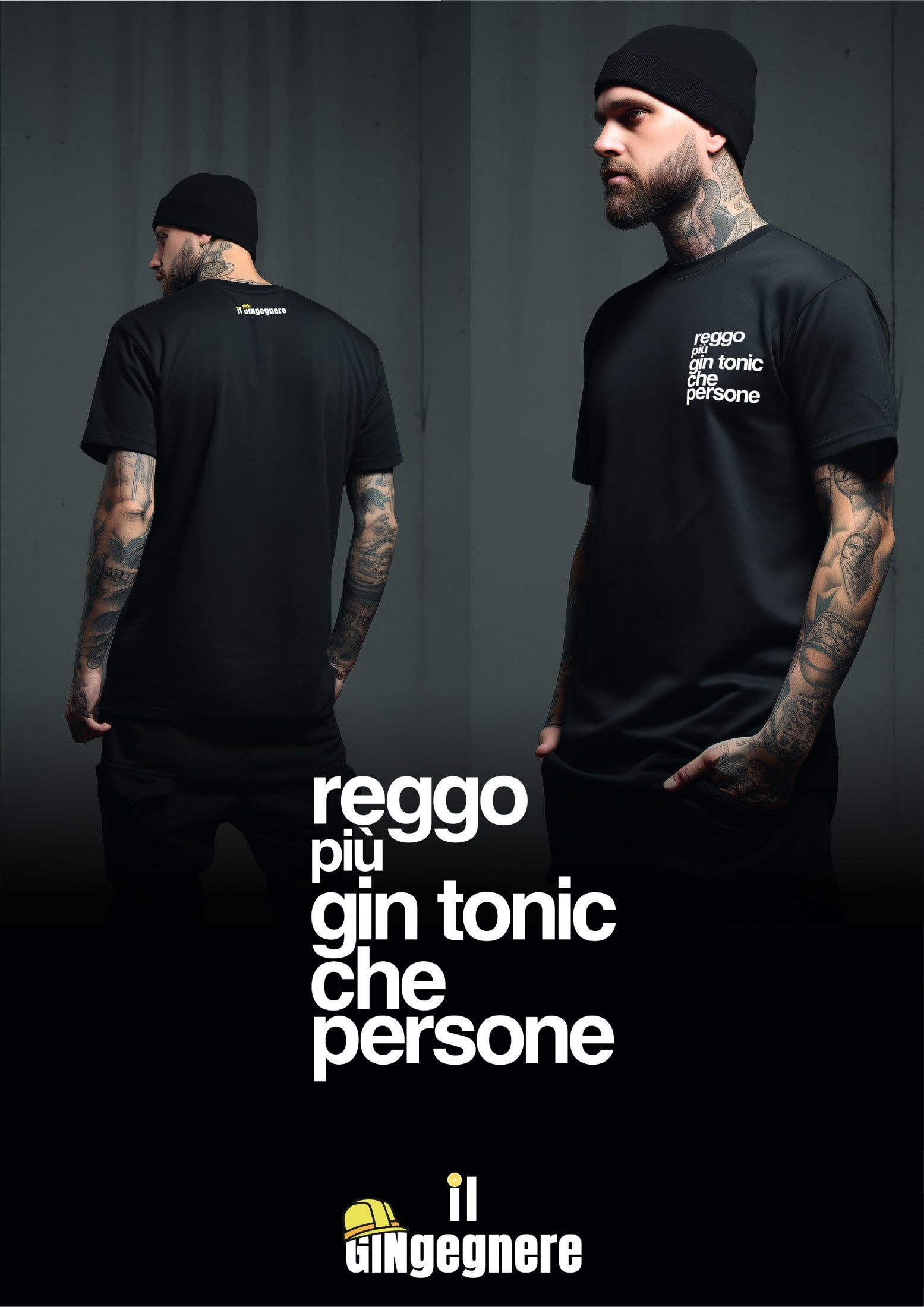 Reggo più gin tonic che persone - T-shirt con scritta laterale