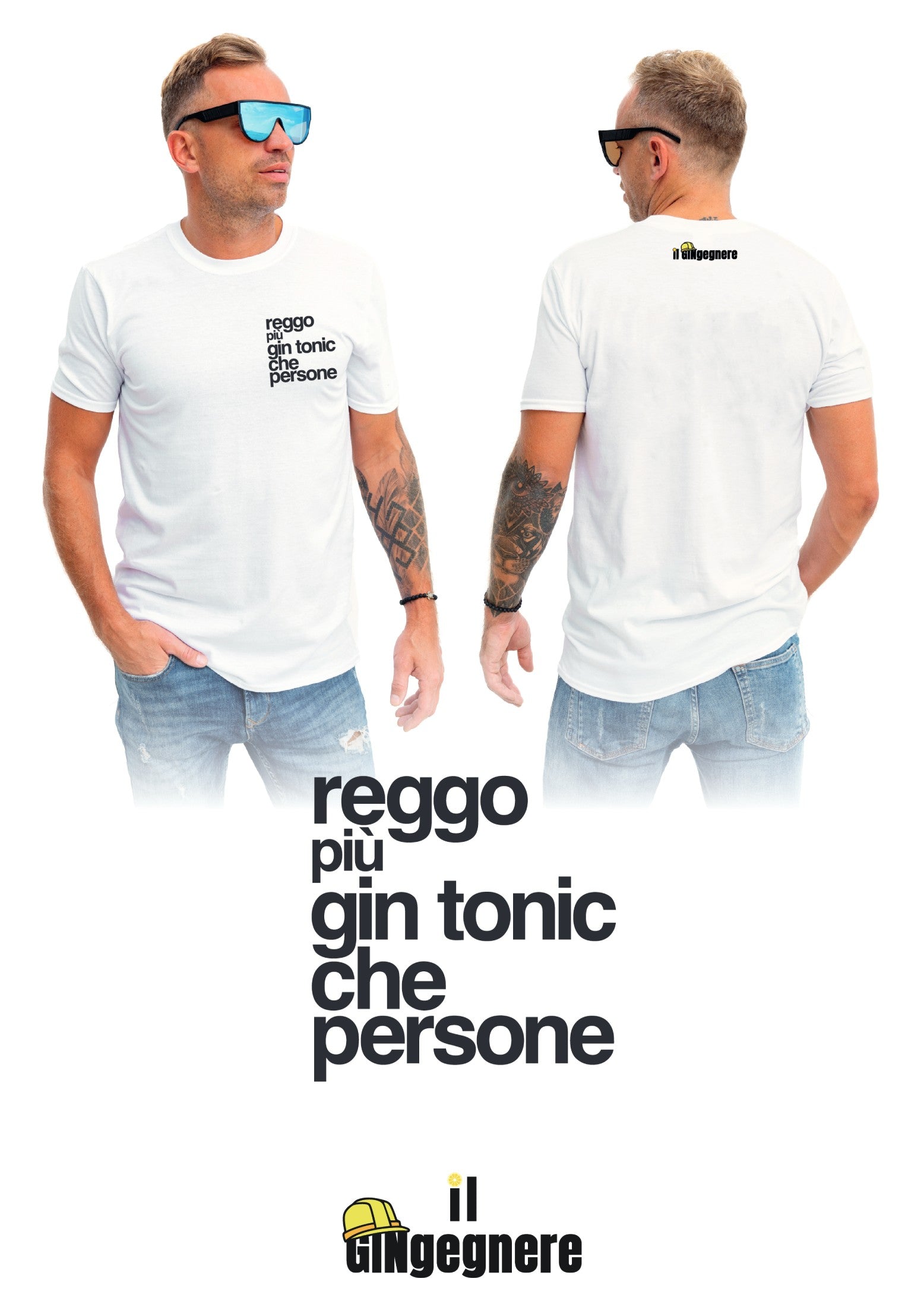 Reggo più gin tonic che persone - T-shirt con scritta laterale